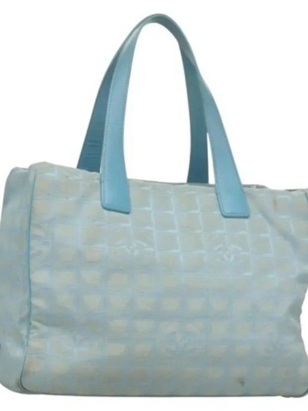 CHANEL New Travel line Tote Bag Light Blue Silver CC Auth 133486